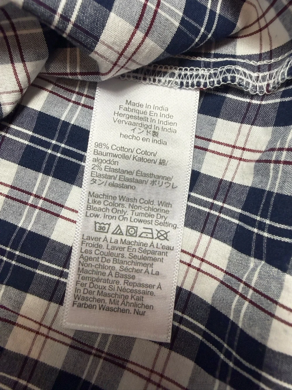 J. Crew Woman Large Blue Plaid Ruffle Mock Neck Button Front Top